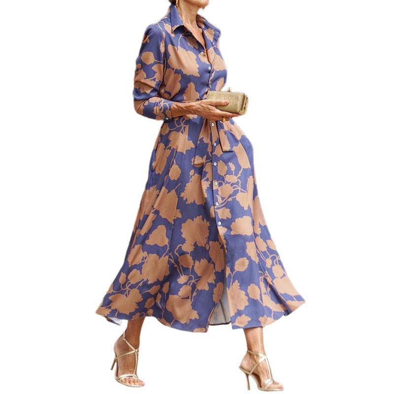 Women's Fashionable Printed Midi Dress - Mubimart