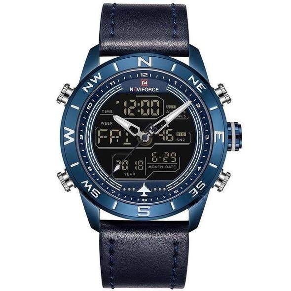 NAVIFORCE 9144 Fashion Gold Men Sport Watches Mens LED Analog Digital Watch Army Military Leather Quartz Watch Relogio Masculino - Mubimart