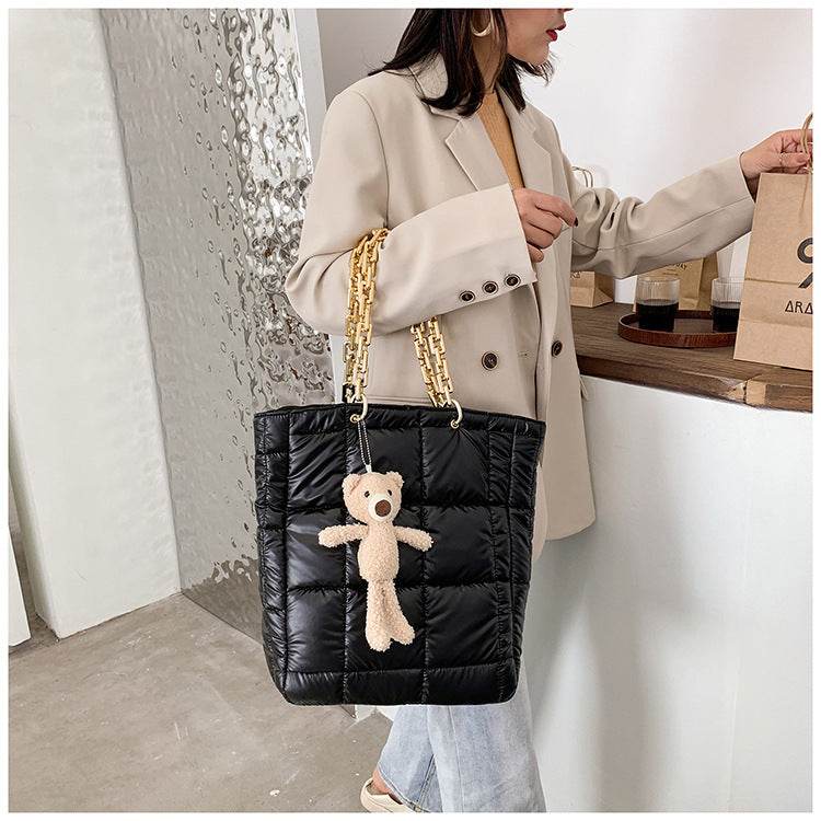 Thick Chain Tote Bags for Women Leather Big Shoulder Bag Ladies Large Capacity Shopper Purse Luxury Handbag - Mubimart