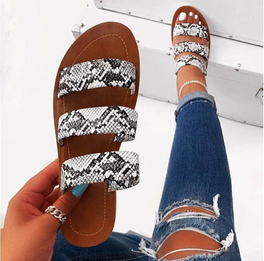 Snakeskin Flat Sandals - Mubimart