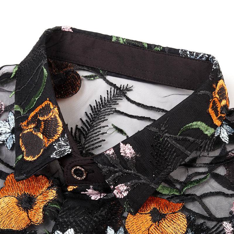 SUMMER BLOSSOMS SEE-THRU BUTTON DOWN SHIRT - Mubimart
