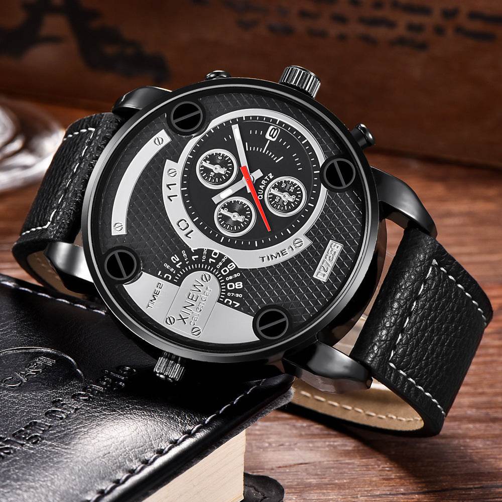 Mens Big Watches Fashion Leather Date Gifts Wristwatch - Mubimart