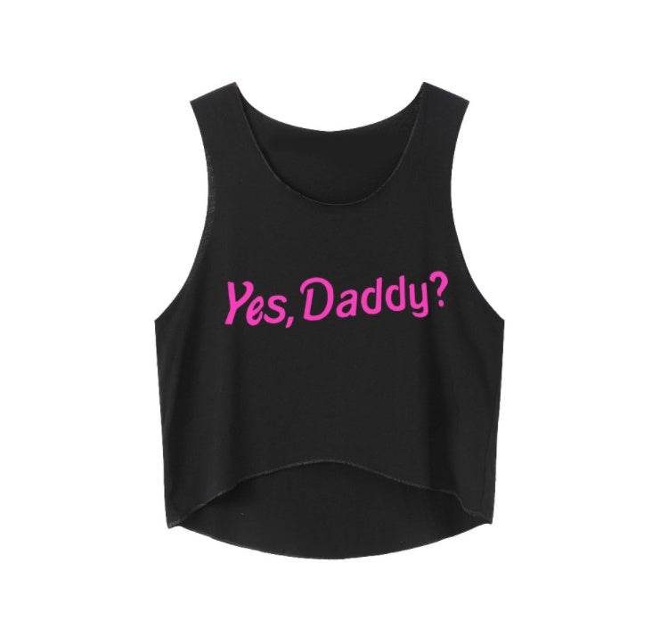 Yes Daddy Crop Tops Letters Printing Women Sleeveless Tanks Summer Funny Short Cute Tops For Girls - Mubimart