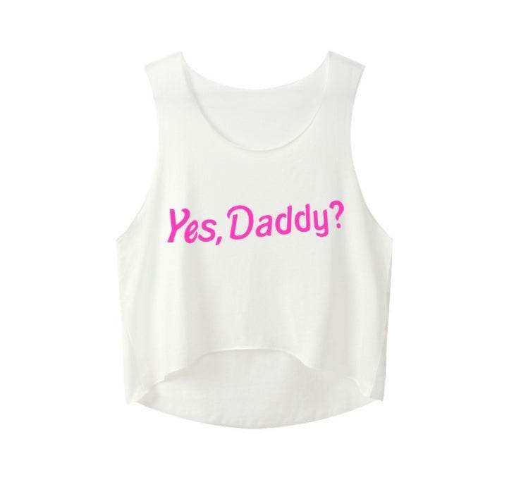 Yes Daddy Crop Tops Letters Printing Women Sleeveless Tanks Summer Funny Short Cute Tops For Girls - Mubimart