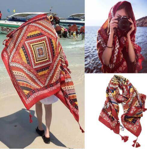 Indian Hippie Shawl Beach Scarves Linen Warm Retro Geo Bohemian Shawls Wraps Scarves - Mubimart