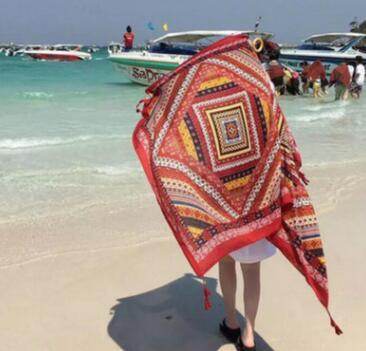 Indian Hippie Shawl Beach Scarves Linen Warm Retro Geo Bohemian Shawls Wraps Scarves - Mubimart