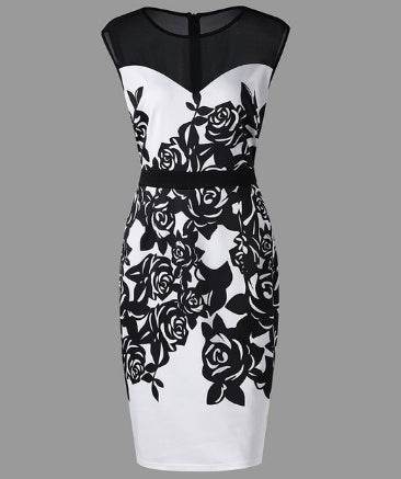 Women bodycon dress sleeveless plus size color block o-neck patchwork dressses summer female vintage hip pencil dresses - Mubimart