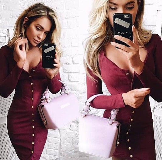 Spring Women Bodycon Slim Long Sleeve Party Cocktail Pencil Mini Dress Sexy Sheath Women Dresses - Mubimart