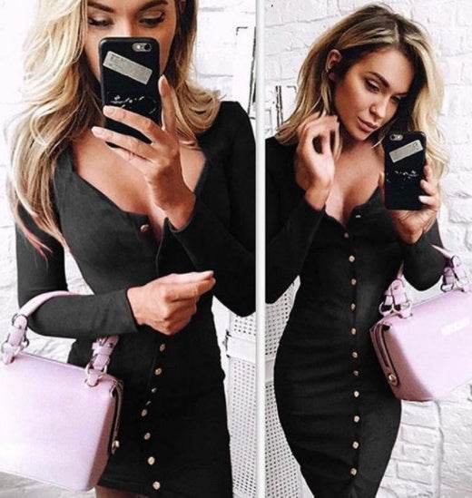 Spring Women Bodycon Slim Long Sleeve Party Cocktail Pencil Mini Dress Sexy Sheath Women Dresses - Mubimart