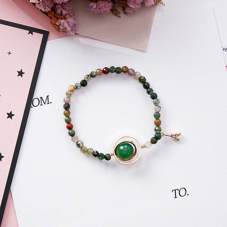 Sweet Simple Hollow Geometric Round Circle Crystal Beaded Tower Pendant Bracelet Bangle for Women Girlfriend - Mubimart