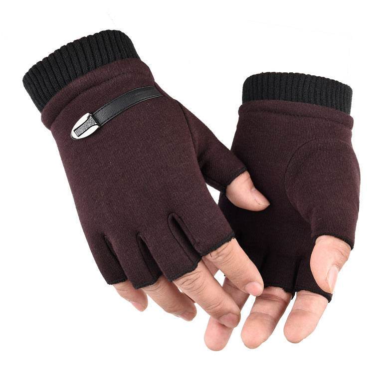 Half-finger gloves for men and women without velvet in autumn and winter - Mubimart