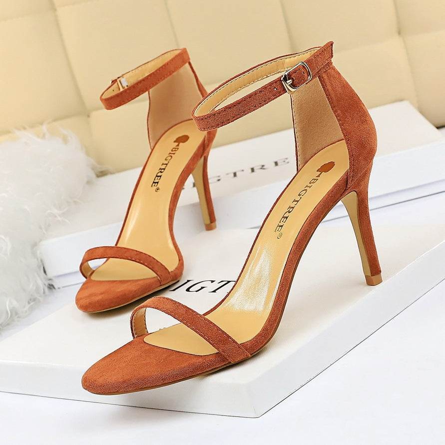 High-heeled suede open-toe pumps - Mubimart