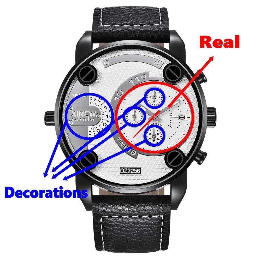 Mens Big Watches Fashion Leather Date Gifts Wristwatch - Mubimart