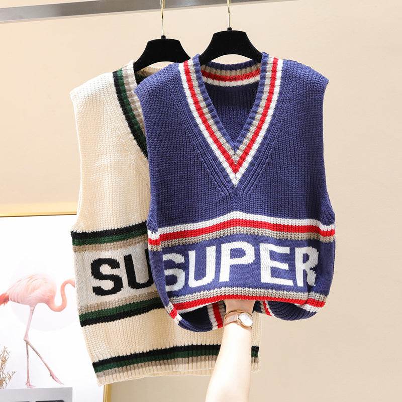 Women's letter sweater vest - Mubimart
