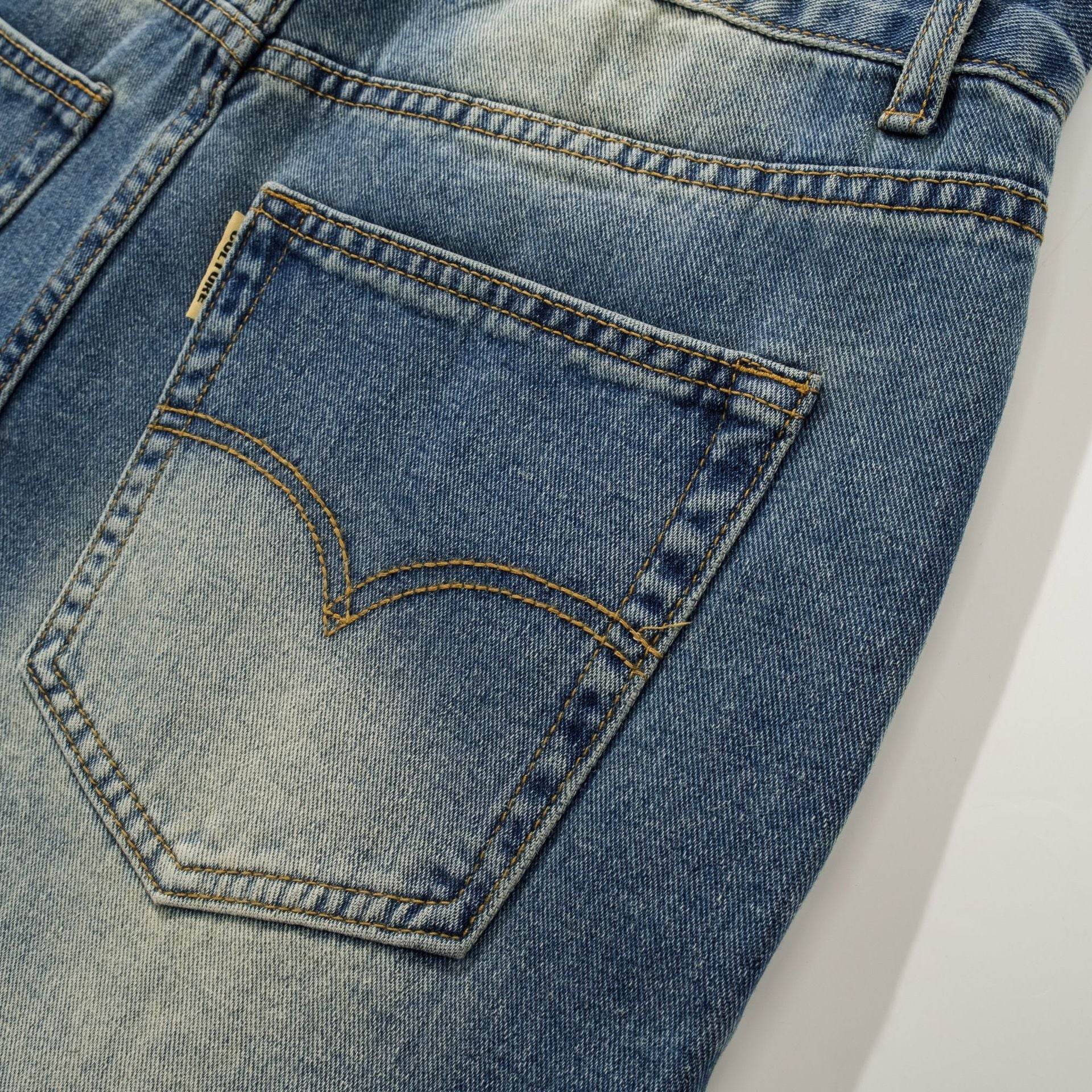 Men's Washed Blue Jeans Straight Bootcut Trousers - Mubimart