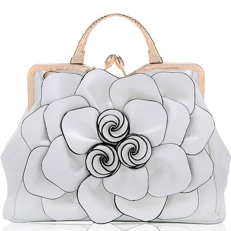 Rose Flower Women Tote Solid Color Shoulder Bag - Mubimart