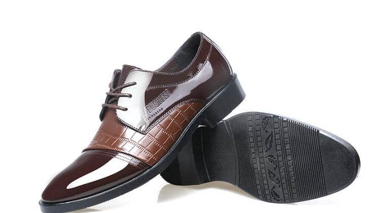 pattern autumn men's pointed business dress shoes leather men's shoes single shoes shoes men - Mubimart