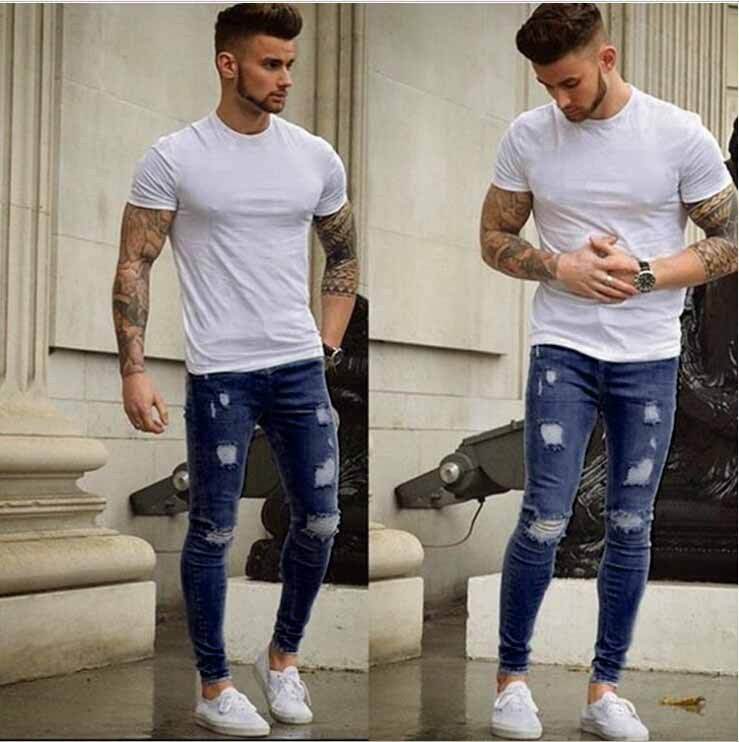 Frayed Slim-Fit Slim-Fit Jeans - Mubimart