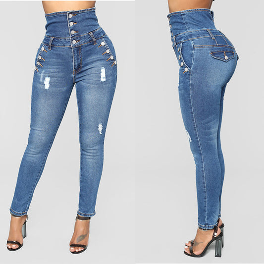 Jean déchiré à la mode pour femme, taille haute, slim, crayon, pantalon en denim, élastique, extensible, broderie, sexy, pour femme, grande rue