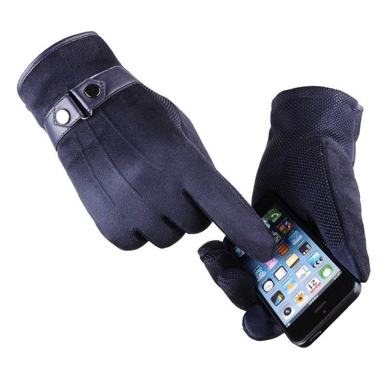 Winter and autumn touch screen gloves men plus velvet warm thick driving cycling cycling casual cotton gloves - Mubimart