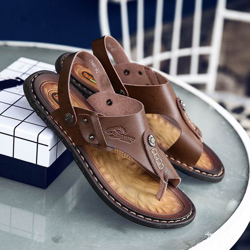 Men's two-toed leather plus-size sandals - Mubimart