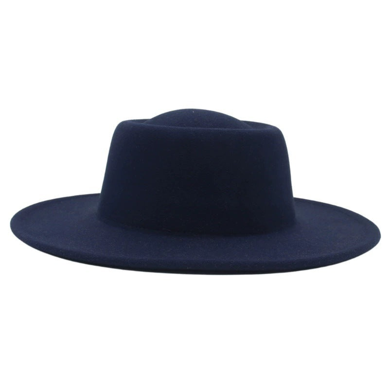 Retro Fedora 8cm Wide Brim Solid Color Concave-convex Dome Woolen Hat