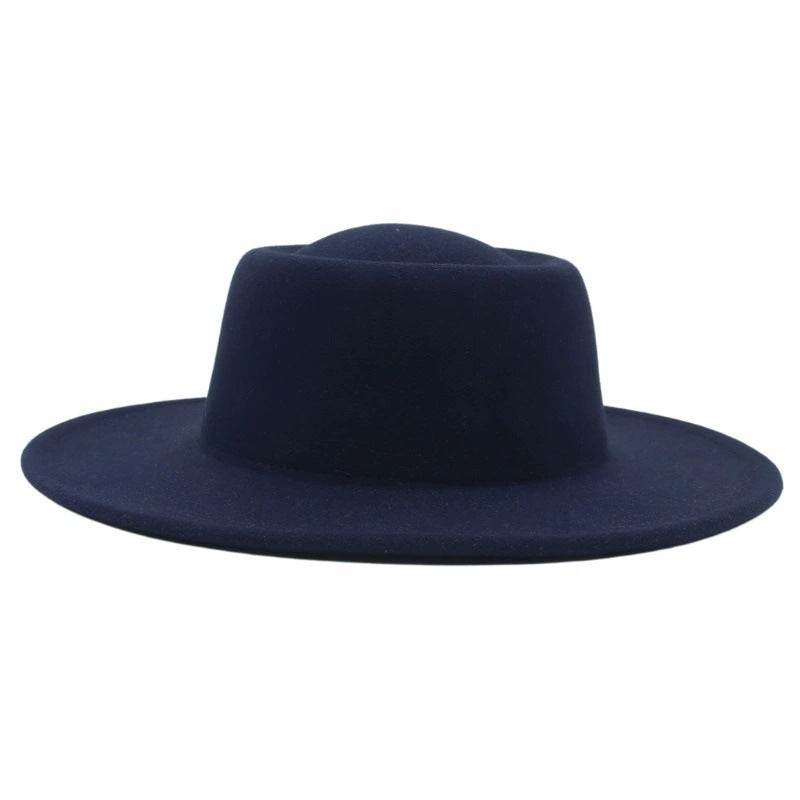 Retro Fedora 8cm Wide Brim Solid Color Concave-convex Dome Woolen Hat - Mubimart