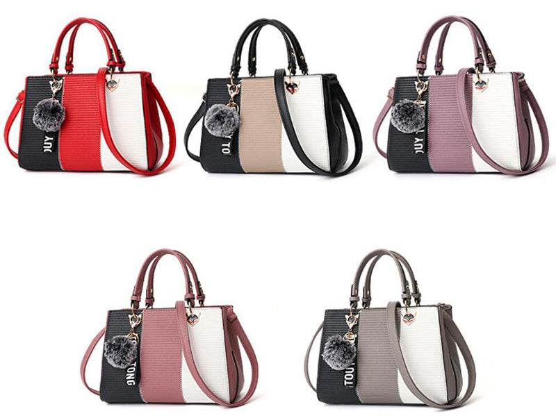 Women Hairball Ornaments Totes Patchwork Handbag Party Purse Ladies Messenger Crossbody Shoulder Bags Women Handbags - Mubimart