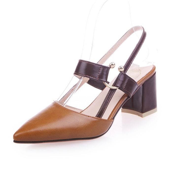 new hollow coarse sandals high-heeled shallow mouth pointed baotou shoes work shoes women Female sexy high heels B1284 - Mubimart