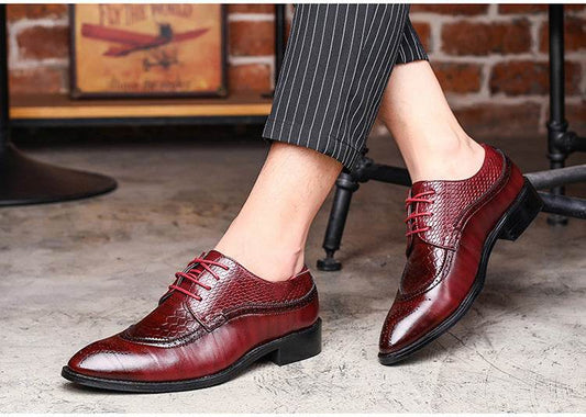 new spring men flats lace up male business oxfords men leather shoes - Mubimart