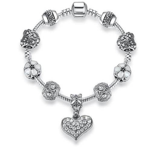 Women Bracelet 925 Unique Silver Crystal Charm Bracelet for Women DIY Beads Bracelets & Bangles Jewelry Gift - Mubimart