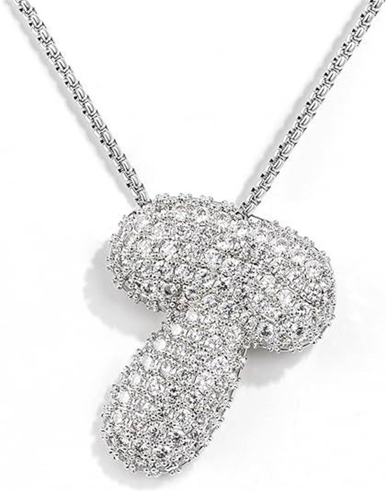 Brass Zircon Balloon English Letter Necklace - Mubimart