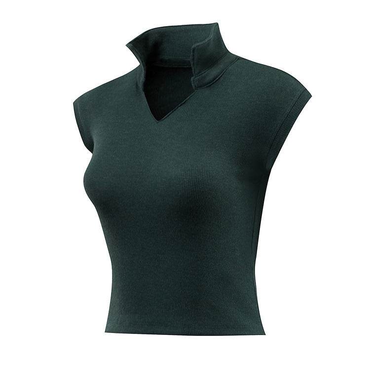 Women Solid Deep V-neck Crop Tops Push Up Fitness Arm Workout Vest - Mubimart