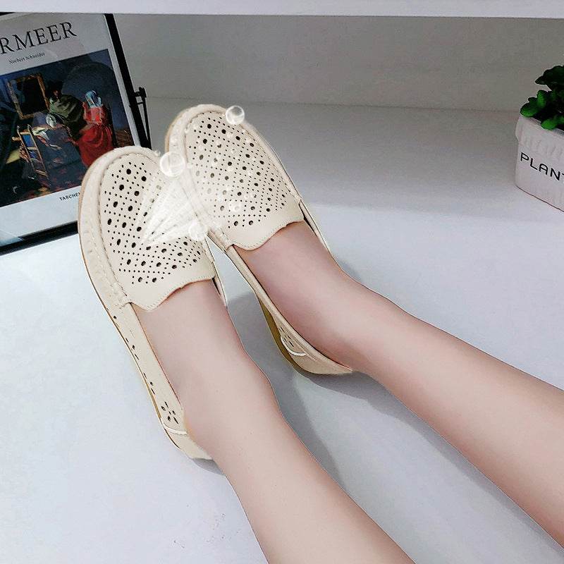 Women Loafers Hollow Out Breathable Anti Slip Flats Shoes - Mubimart