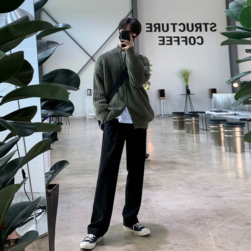 Half-high Neck Zip Knit Cardigan - Mubimart