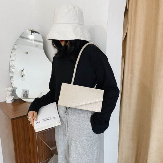 One shoulder messenger stone pattern small square bag - Mubimart