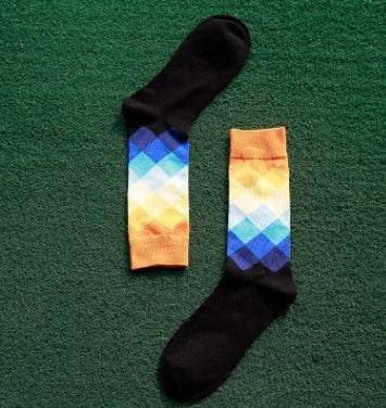 Colored diamond men's socks men's cotton socks long socks - Mubimart