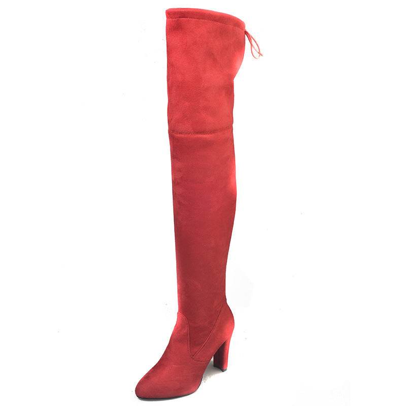 Pointed Toe Chunky Heel Over-the-knee Boots Springy Thigh Boot Women - Mubimart