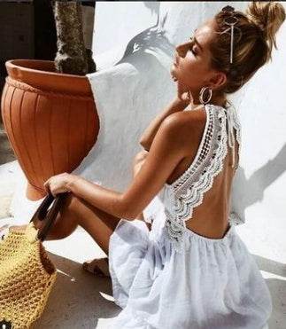 Sexy Backless Lace Slip Dress - Mubimart