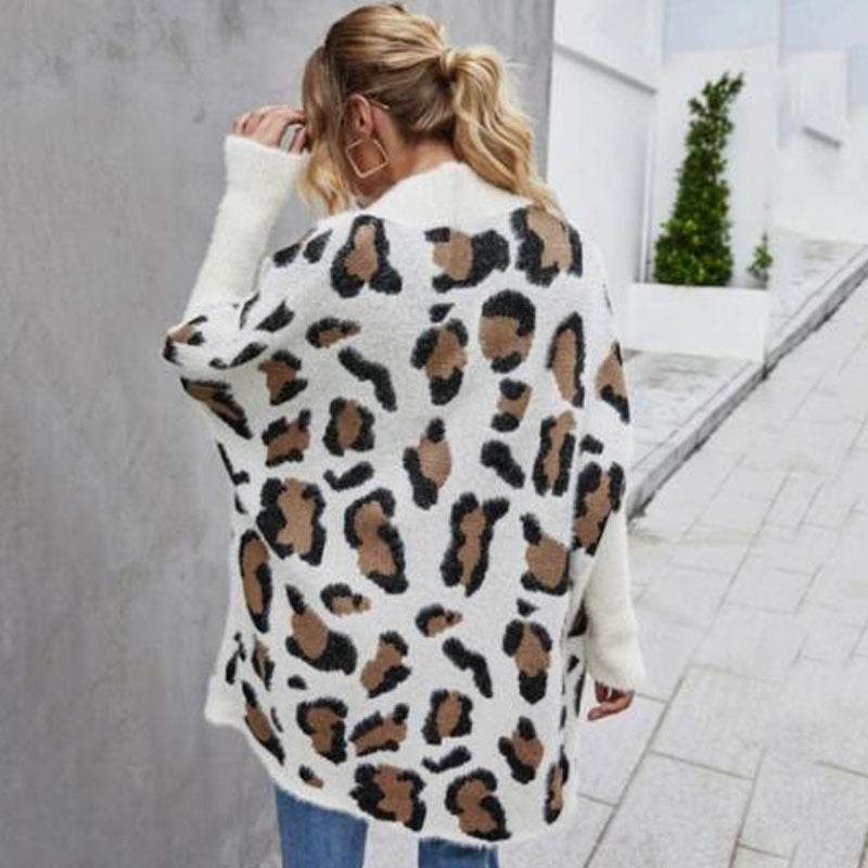Women's Plus Size Cardigan Jacket Leopard Sweater - Mubimart