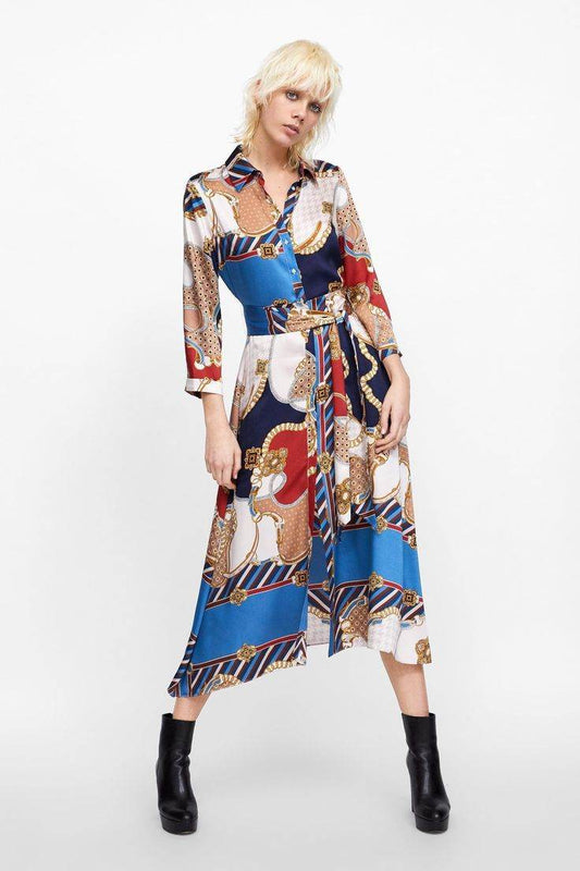 Silky satin shirt dress - Mubimart