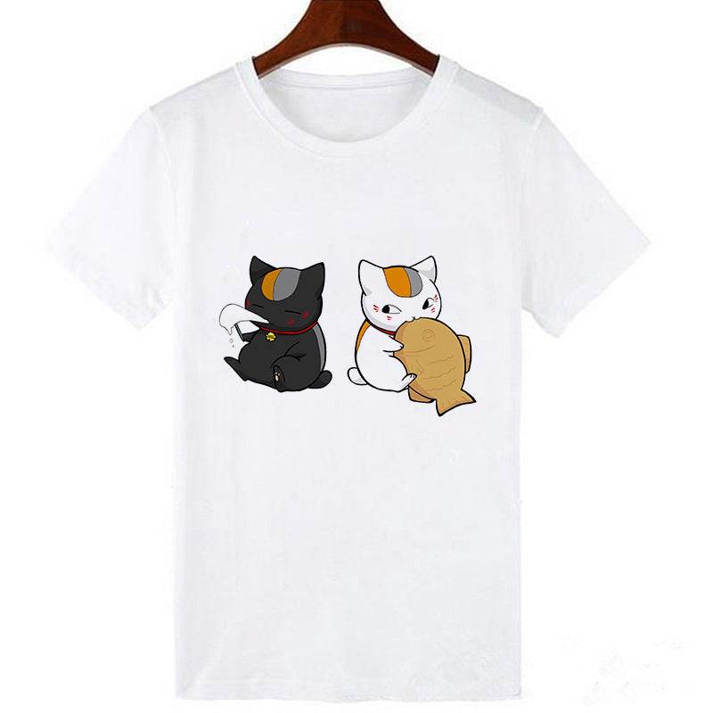 Horro Skull and Cat Femal Tshirt Top Tees kawai T-shirt - Mubimart