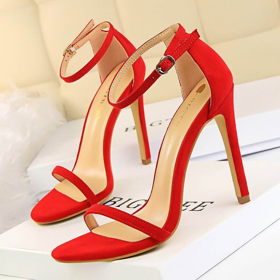 High-heeled suede open-toe pumps - Mubimart