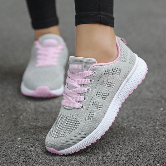 Black White Sneakers Women Lace Up Running Walking Shoes - Mubimart