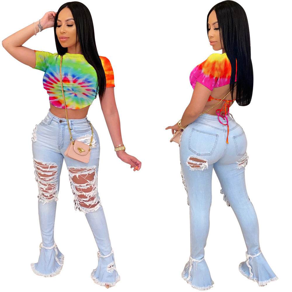 Backless Navel T-shirt - Mubimart