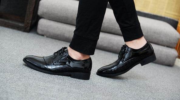 pattern autumn men's pointed business dress shoes leather men's shoes single shoes shoes men - Mubimart