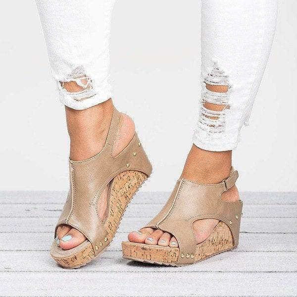 Open-Toe Wedge Sandals - Mubimart