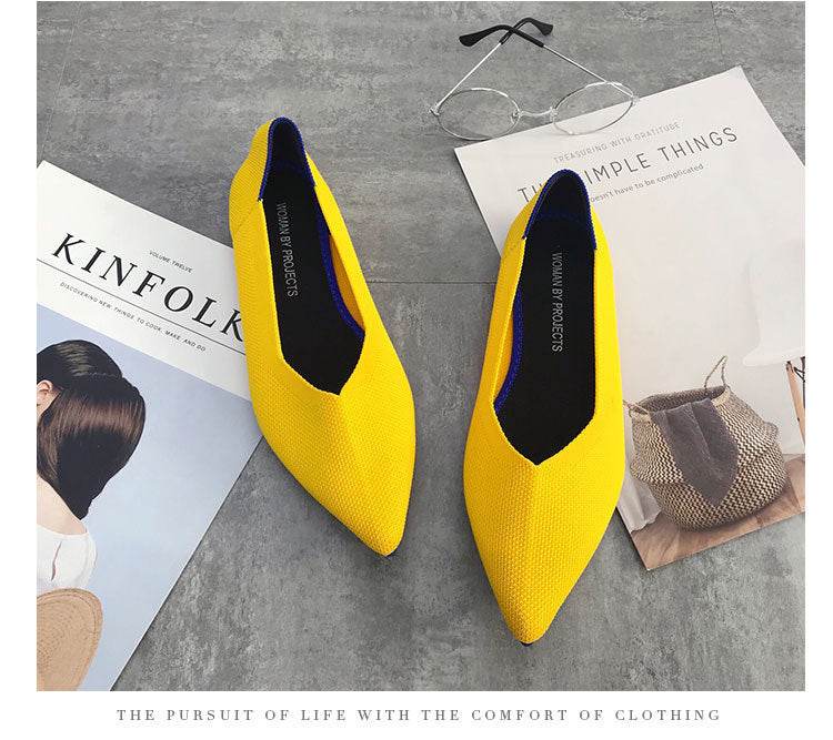 Women's shallow pointed toe flat shoes - Mubimart