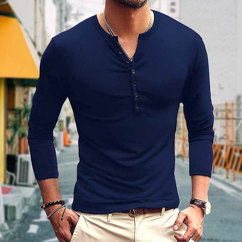 Korean MenS Slim Clamshell Pockets Long Sleeve T-Shirt - Mubimart