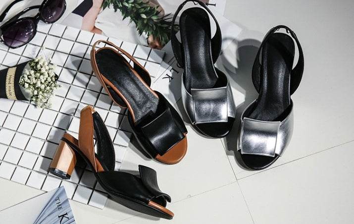 Fish Mouth Block Heel Women Sandals - Mubimart